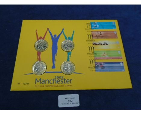 2002 Manchester XVII Commonwealth Games commemorative £2 coin and stamp set