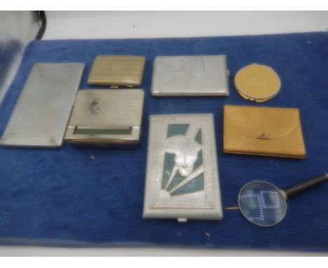 cigarette cases, compact mirrors some silver plated