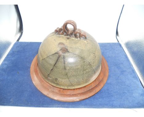 Vintage Studio Pottery Cheese Dome with Wooden Board
