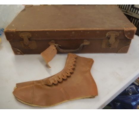 vintage suitcase and victorian style button up boot covers?