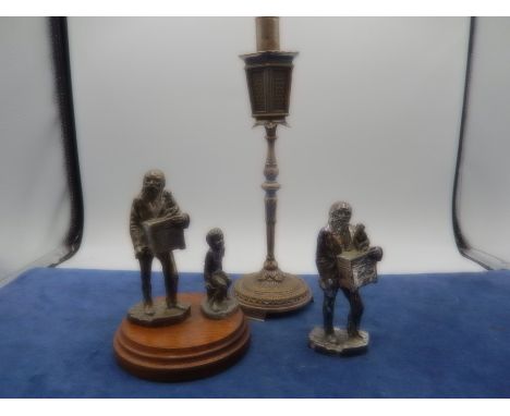 Cast metal Organ grinder and street lamp figures