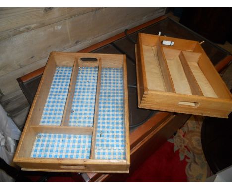 2 Vintage Wooden Cutlery Trays 