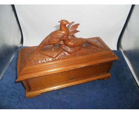 Vintage Carved Wooden Musical Box missing works 