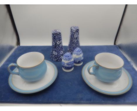 2 Denby cup and saucers, spode s&amp;p set and other s&amp;p set