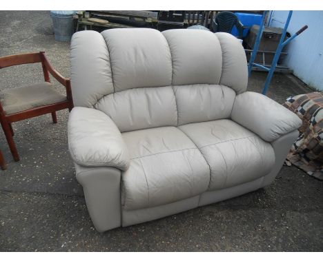 Italian grey leather 2 seater sofa