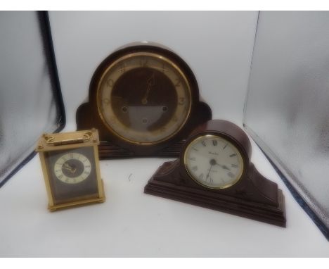Westminster chime mantle clock, small mantle clock and carriage clock