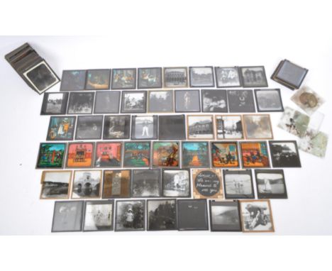 A collection of 85+ magic lantern slides Circa 1917 and later to include various topics. Colour Illustrations, Black &amp; Wh