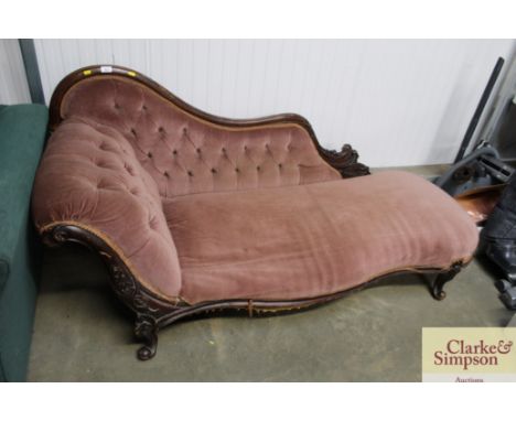 A Victorian mahogany button down upholstered chaise lounge