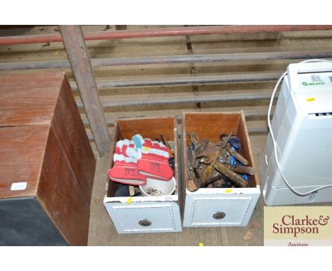 Two drawers containing various tools, garden gloves etc.