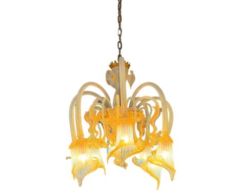 An exquisite example of Venetian glass artistry, this hand-crafted Murano glass chandelier is a testament to timeless Italian
