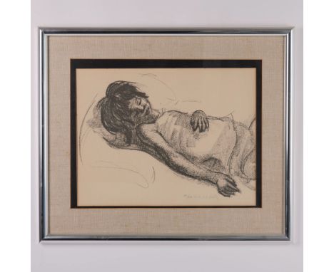 Original black and white lithograph on laid paper by Cuban artist Dulce Beatriz (Dulce Hernandez Moreno de Ayala) whose paint