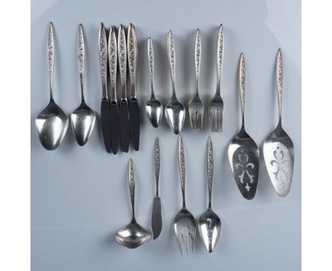 Stunning collection of silverplated utensils with a scroll pattern on the handle that consists of 2 pie servers 10.75"L, a pi