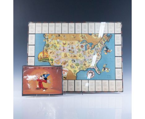 Set of one 1939 Walt Disney colorful map game and one 1988 Mickey sericel. It features the rarely offered original color map 