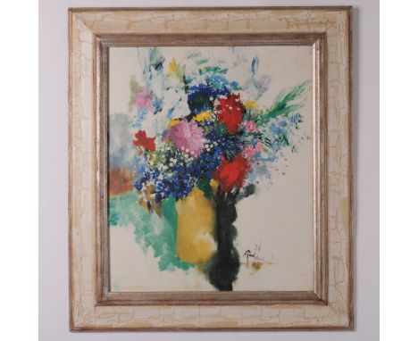 Still life Flowers on White Background is a color lithograph on paper board after Austrian-German artist Paul-Matthias Padua'