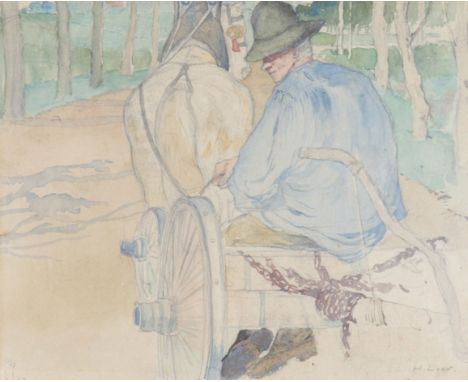  "Henri LOUX (1873-1907) watercolor "the carriage" - Sizes: H 310 mm : L: 365 mm Hors Cadre: H: 160 mm L: 200 mm - Weight (K)