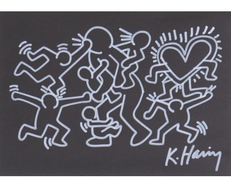  "Keith Haring. Circa 86 â€œThe familyâ€. White marker on black paper. Signed "K.Haring" in white felt lower right. Dimension