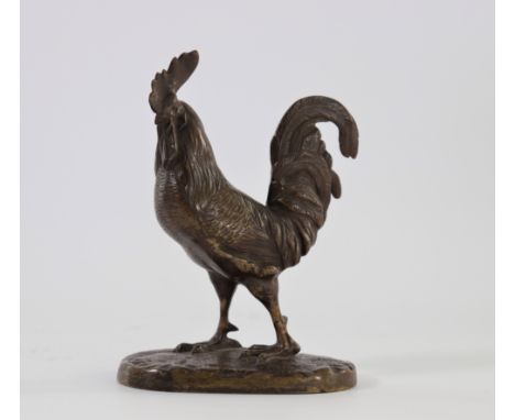  "MENE Pierre-Jules (1810- 1879) "Coq" Patinated bronze proof, signed, old edition cast," - Sizes: H 140mm L 100mm - Weight (