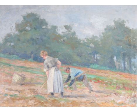 "Emile CLAUS (1849-1924) oil on canvas "farmers in the field" monogram lower right" - Sizes: H: 410 mm L: 560 mm - Weight (K)