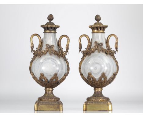  Pair of gray turquin marble casserole dishes with swan necks - Sizes: H=490mm L=200mm l=180mm - Weight (K): 27kg - Condition