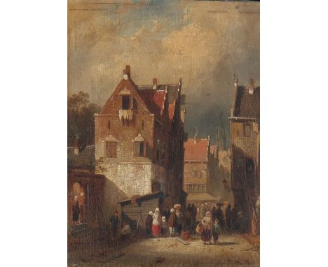  "Charles LEICKERT (1816-1907) oil on panel "Dutch street scene" - Sizes: H cadre = 425mm L = 370mm H =225 L =165mm - Weight 