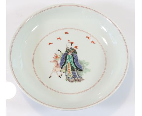  China rare plate decorated with characters and deer and bat Qing period - Region: CHINA - Sizes: H=60mm D=300mm - Weight (K)