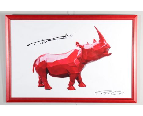  "Richard Orlinski. "Red rhinoceros". Poster produced for the launch of the Red Rhinoceros sculpture. Signed "Richard Orlinsk