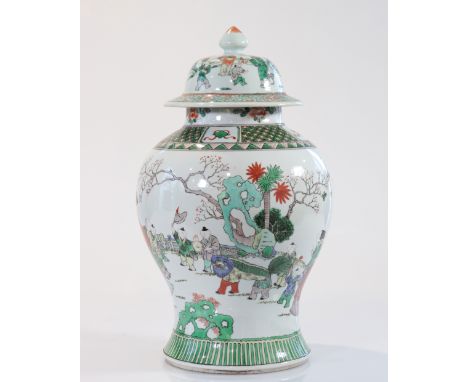  China vase covered with famille verte decor of characters mark with circles - Region: CHINA - Sizes: H=460mm D=260mm - Weigh