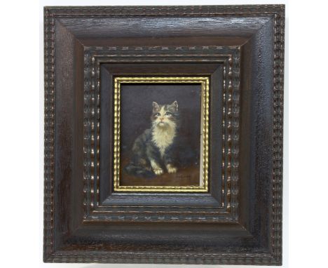 BACHMANNDeutscher Katzenmaler, 20.Jh. Sitzende Katze. Öl/Holz, signiert. 8,5x10,5cm, Ra.