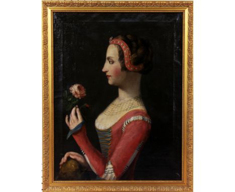 ITALIENISCHE SCHULE18.Jh. "Petrarca's Laura". Portrait der Laura de Noves, Dame de Sade (1310-1348). Öl/Lwd., verso auf altem