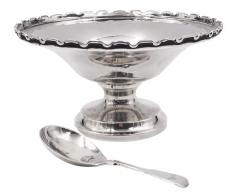 1930's silver pedestal dish, of plain circular form with shaped rim, upon circular stepped foot, H8.1cm, hallmarked Marson &a