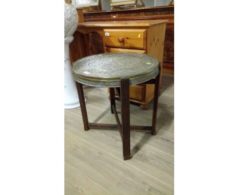 VINTAGE BRASS 'ARABIC' FOLDING TEA TABLE