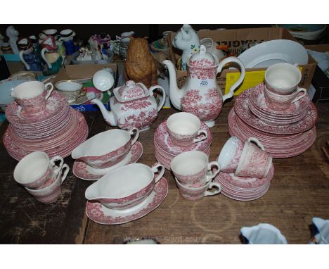 A quantity of Broadhurst 'The Constable Service' Ironstone pink and white tableware