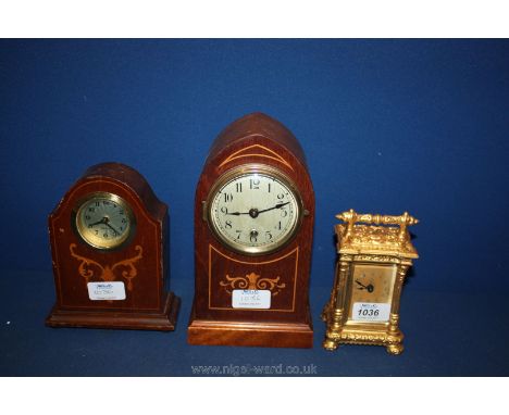Two Edwardian Bracket Clocks and a lacquered brass Carriage Clock.