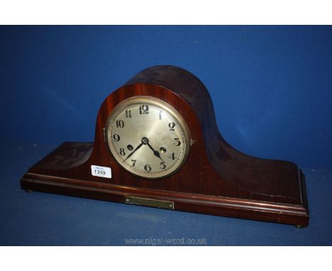 A Napoleon Hat shaped mantle clock 'To Beatrice Bishop on her marriage, August 30th, 1924,.