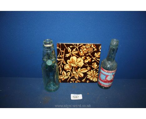 Two vintage glass Bottles, one for W. Bayliss, Pentonville and one for Celebrated Evesham Relish together with a Victorian Mi