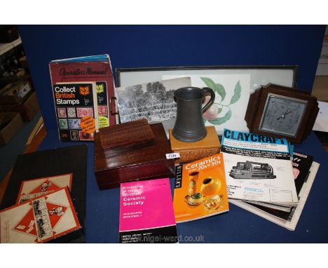 A quantity of miscellanea including three wooden boxes, Monopoly game, quantity of Claycraft magazines, McCormick Internation