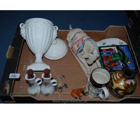 A quantity of miscellaneous pottery including signed tile