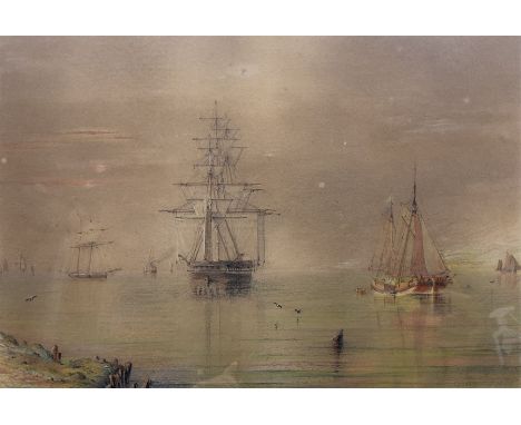 William Frederick Settle (Hull 1821-1897): Shipping in a Calm, pastel and pencil unsigned 22cm x 32cmCondition Report:Paper h