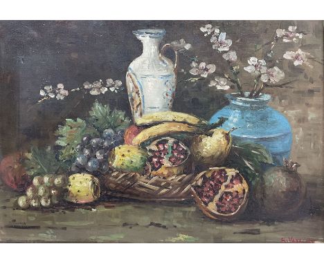 S Vanacore (Continental 20th Century): Still Life of Fruit and Blossom, oil on canvas signed 47cm x 68cm 