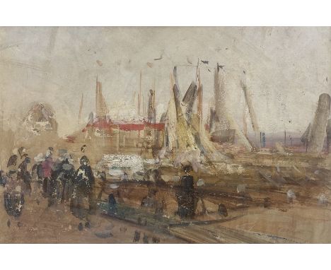 Frank Henry Mason (Staithes Group 1875-1965): Sketch of Scarborough Harbour, watercolour and gouache unsigned, inscribed bene