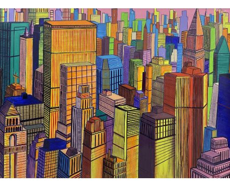 Tom Rayner (Scarborough 1948-2023): 'New York Cityscape', acrylic on canvas signed, titled verso 75cm x 100cm 