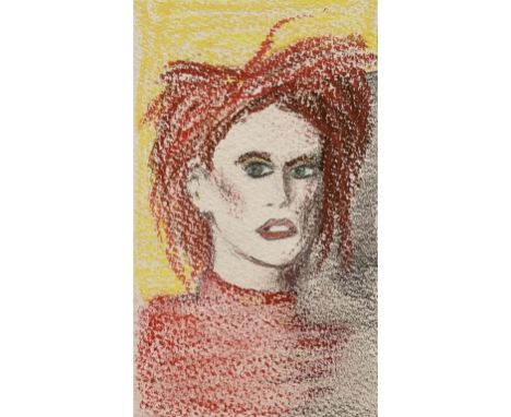 Neil Gaiman (British 1960-): Portrait of David Bowie, coloured pencil drawing signed 13cm x 8cm (unframed)