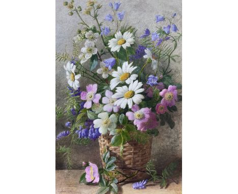 Charles Henry Slater (British 1820-1890): Still Life of Spring Flowers in Wicker Basket, watercolour signed 45cm x 30cm 