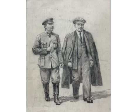 English School (20th Century): Stalin and Lenin, pencil sketch unsigned 31cm x 23cm 