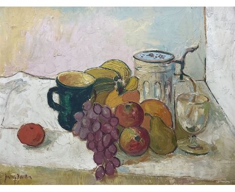 Andra Bardon (British 20th Century): Still Life of Fruit, oil on board signed and dated '57, 39cm x 49cm 