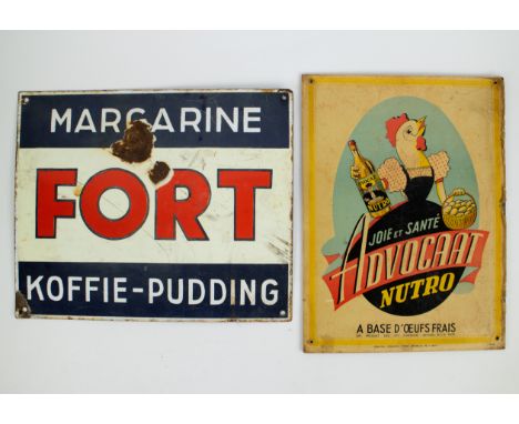 Enamel FORT Margarine and Cardboard Joie et Santé Advocaat Emaille bord Fort margarine en kartonnen bord Joie et Santé Advoca