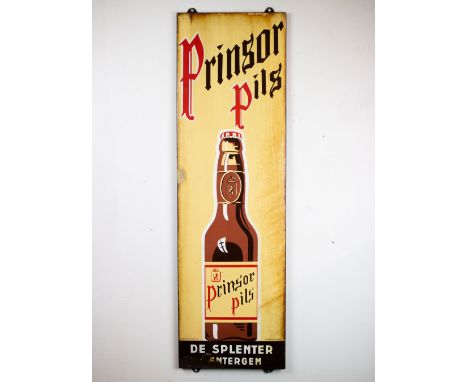 Enamel Prinsor pils DE SPLENTER DENTERGEM 1957 Emaille bord Prinsor De Splenter Dentergem 1957. 37 x 122 Provenance: café 't 