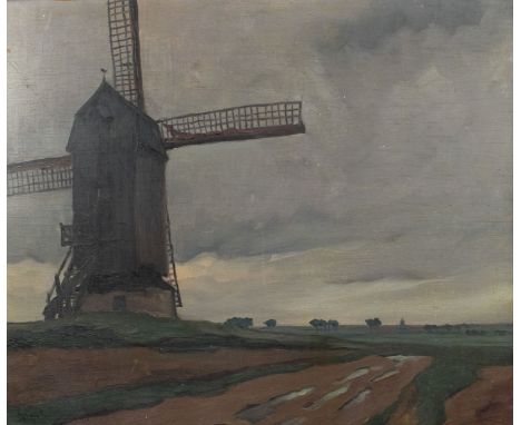 Karel Van Lerberghe (1889-1953) Landscape with mill. Oil on panel, signed and dated 1928. Landschap met molen. Olie op paneel