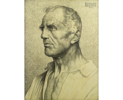 Achille Bentos (1882-?) Portrait of a male. Charcoal drawing, signed. Portret van een man. Houtskooltekening, gesigneerd. 45.