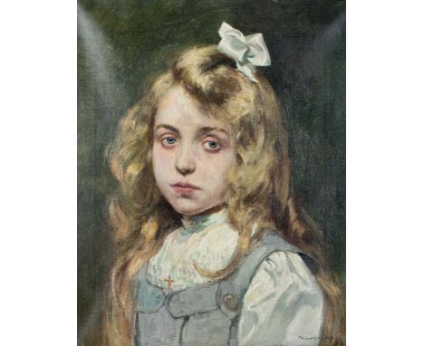 Maurice Sijs (1880-1972) Portrait of a girl. Oil on canvas, signed and dated '08. Portret van een meisje. Olieverf op doek, g